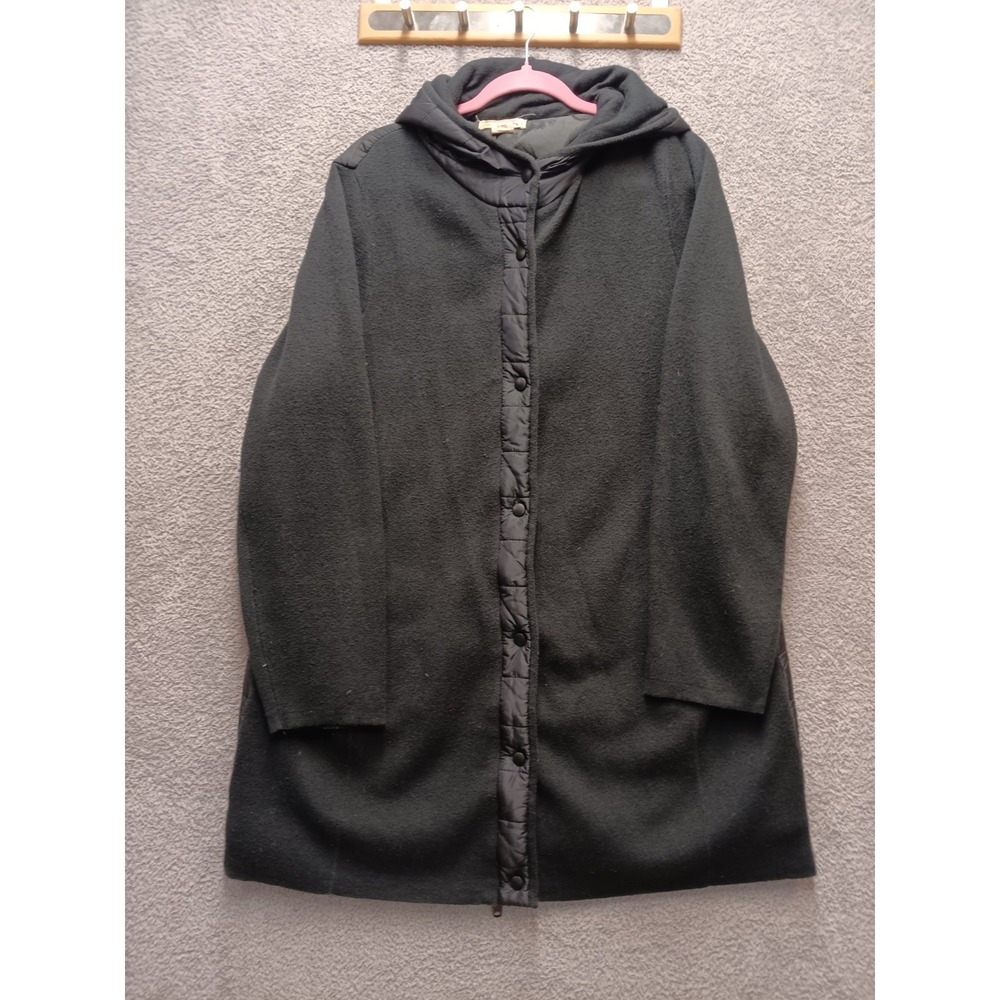 Akini Women's 2X Black Hooded Coat Jacket Longline Quilted Placket Pockets